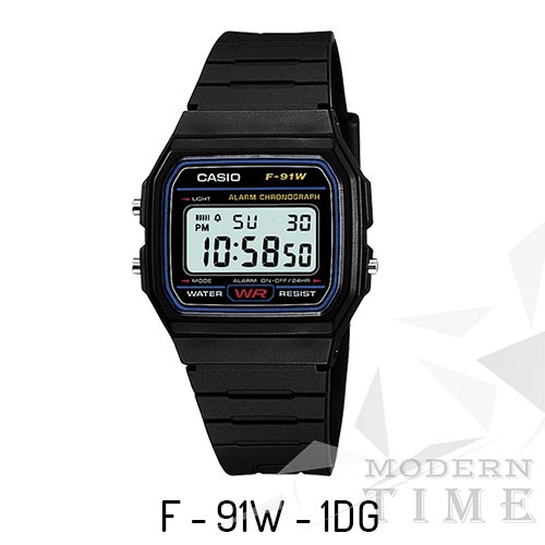 CASIO Original F-91W Series (Unisex - Karet - HItam) Tanpa Kotak Mika)