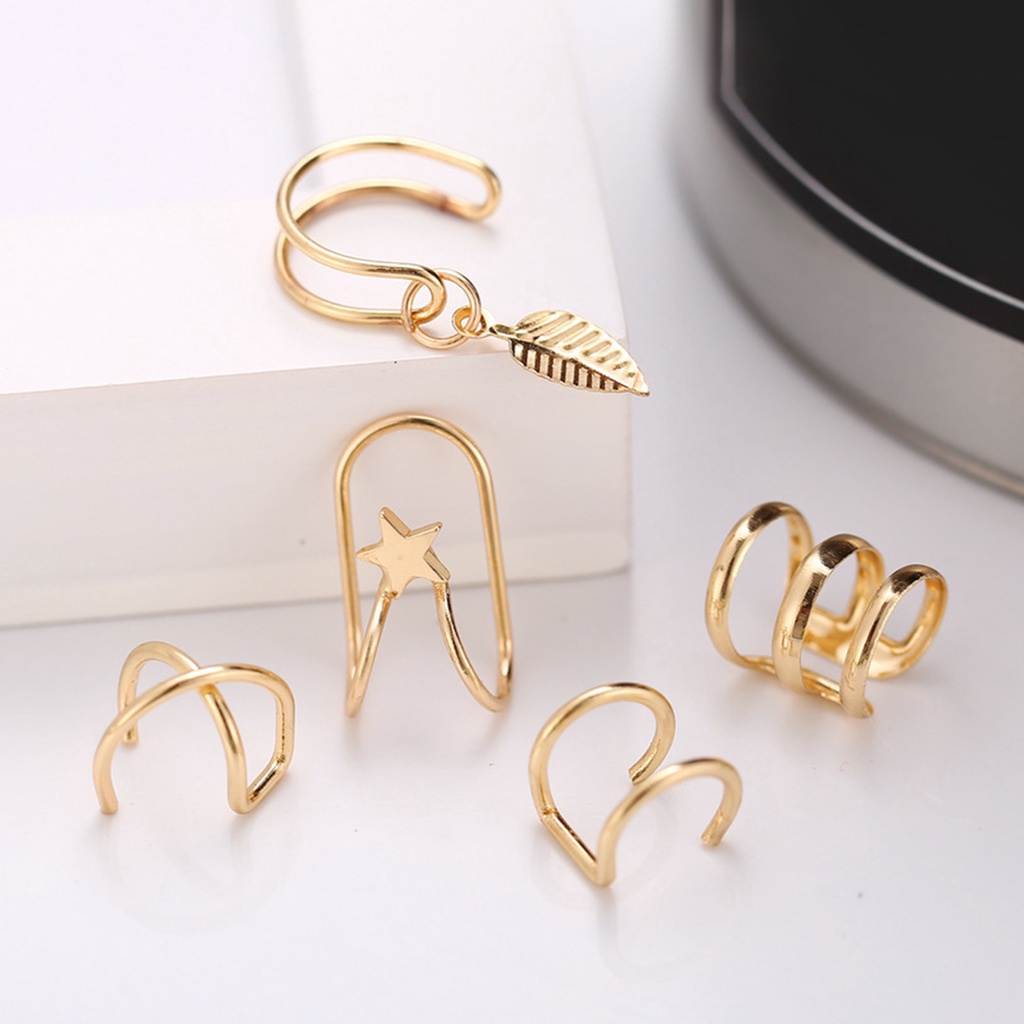 Hu Hu Hu Hu Hu Alat Bantu Pasang Kacamata♡ 5pcs / Set Anting Klip Tanpa Tindik Bentuk C Ganda Untuk Wanita