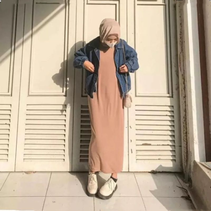 INNER DRESS PANJANG TANPA LENGAN / BAJU DALEMAN PANJANG MUSLIMAH BAHAN JERSEY