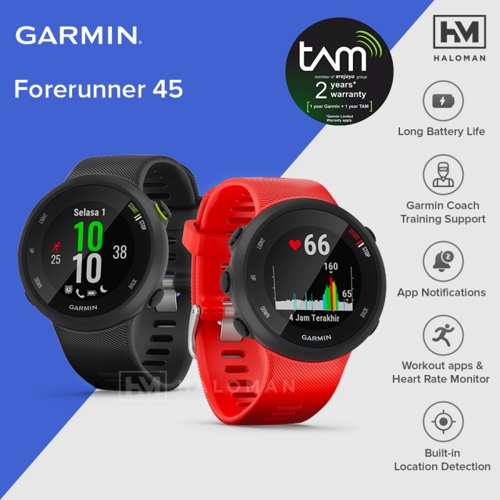 Garmin Forerunner 45 FR Smart watch Jam tangan - Garansi Resmi TAM