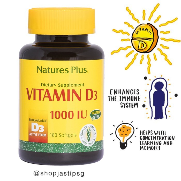 Natures Plus Vitamin D3 1000IU 180 Softgels Vitamin Obat Osteoporosis