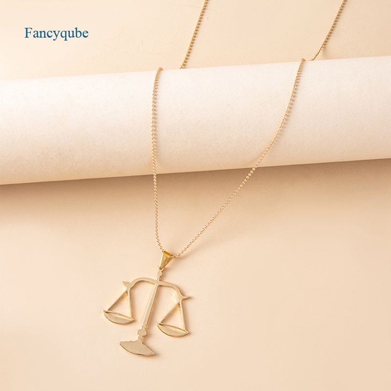 Fancyqube Kalung Liontin Skala Libra Hias Kristal Berlian Imitasi Warna Emas Gaya Hip Hop Punk Rock