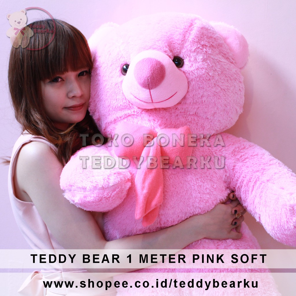 BONEKA TEDDY BEAR JUMBO UKURAN 1 METER WARNA PINK KHAS BANDUNG