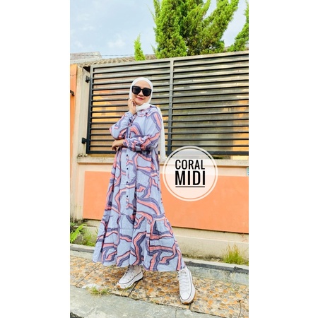 CORAL MIDI DRESS / MIDI HOMEDRESS RAYON STRIPE KEKINIAN BUSUI / BAJU MUSLIM WANITA