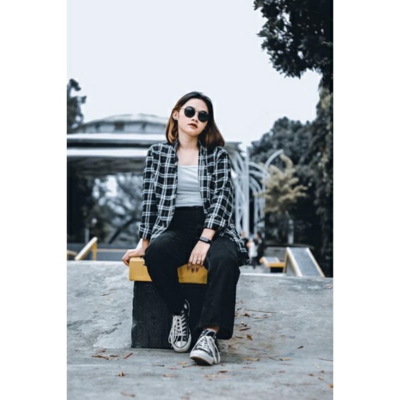 [cod]kemeja flanel wanita lengan panjang bestseller