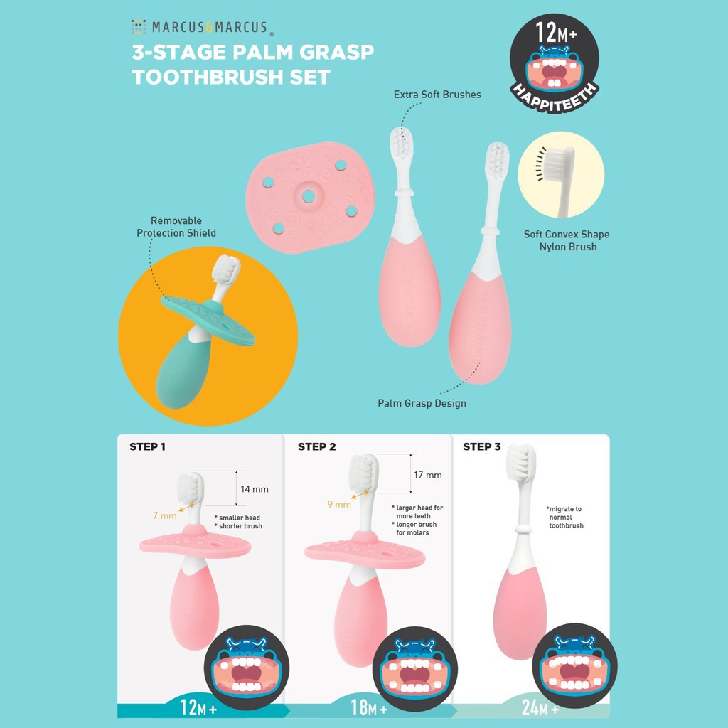 Marcus &amp; Marcus 3-Stage Palm Grasp Toothbrush Set