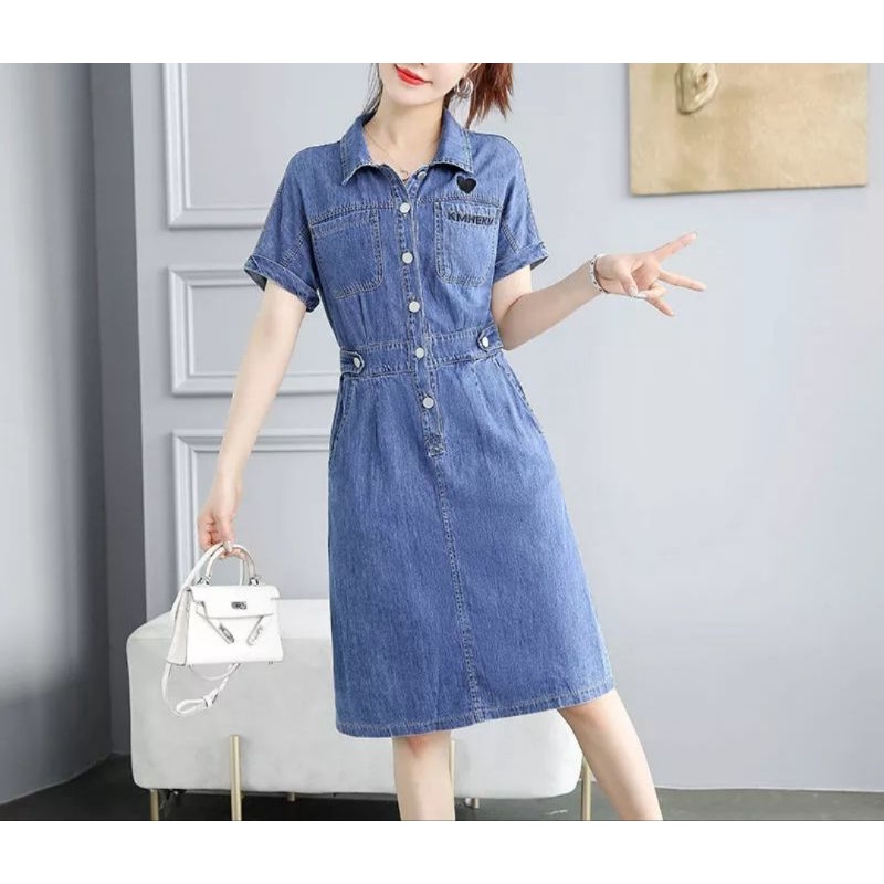 DRESS JEANS WANITA +BORDIR BELAKANG ADA KARET