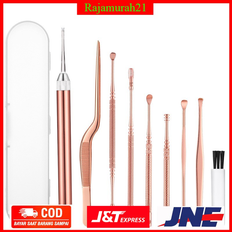 Sumifun Set Pembersih Telinga Korek Kuping Ear Spoon Tool 9 PCS - BA37 - Rose Gold