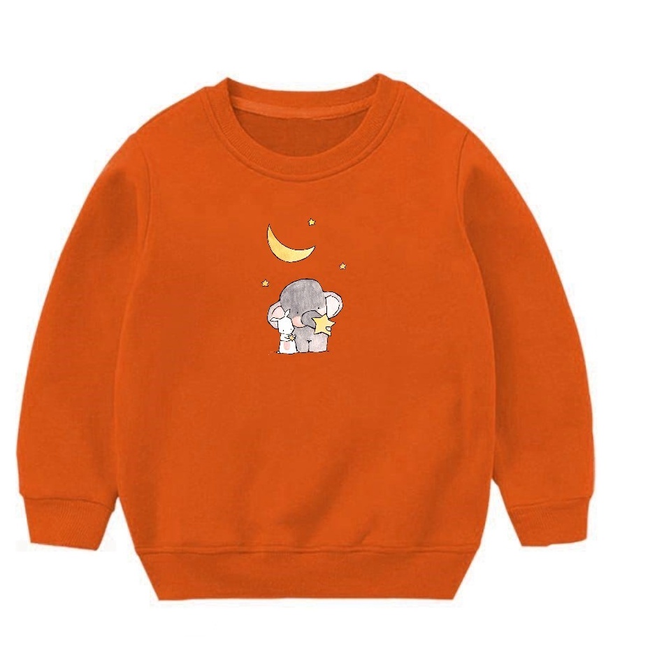 Sweater Kids Sweatshirt Motif Elephant &amp; Rabbit Cute Bahan Fleece