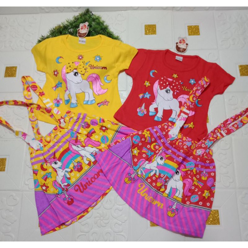 Setelan celana pendek anak cewek 1-3 tahun motif boneka bear beruang LOL UNICORN / setelan celana pendek anak perempuan