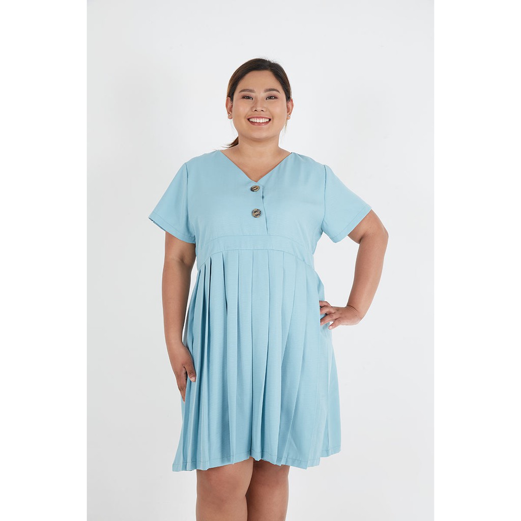 Sorabel - April Collar Pleat Dress Big Size Jumbo