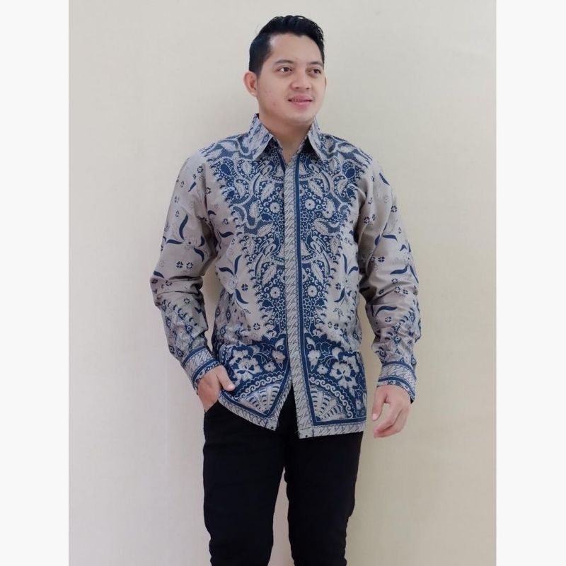 Kemeja Batik Pria Dewasa Batik Sinaran biru Batik Solo kekinian batik trendy batik modern Batik solo