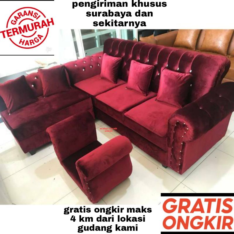 (PROMO) Sofa L putus bludru/ Sofa Sudut L minimalis / Sofa L sudut + Meja