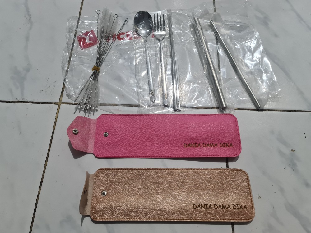 Sedotan Stainless Pouch Kantong Sujeo Dompet Metalic