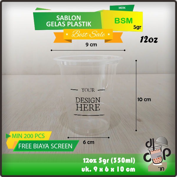 Sablon Cup Gelas Plastik 12oz 14oz 16oz 22 oz Merk BSM