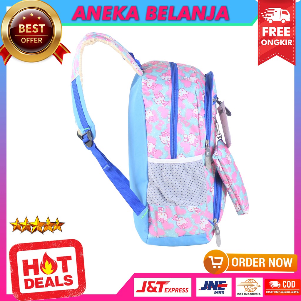 Tas Sekolah Anak Princess Kitty Pink Variasi Biru Bonus Tempat Pensil