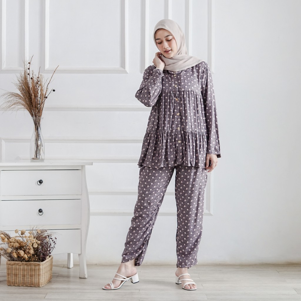 Piyama Salsa Purple  One set Rayon Premium Setelan Piyama Motif Terbaru