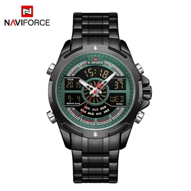 Jam Tangan Original Naviforce Pria 9170 Dual Time Stainless Steel Rantai Original