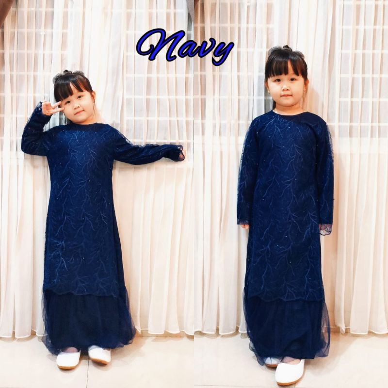 BAJU GAMIS ANAK BROKAT BRUKAT KIDS KID POLOS GERALDA WARNA BIRU BLUE NAVI NEVI NAVY