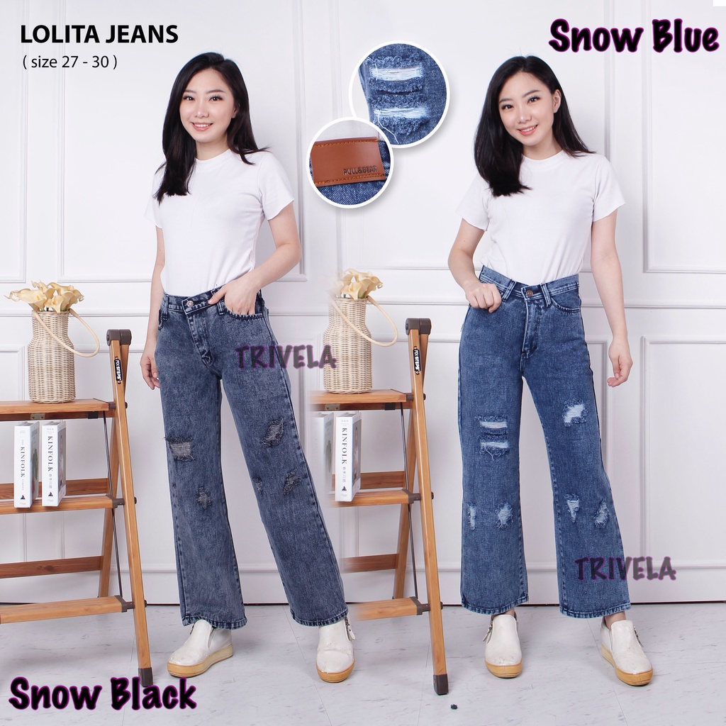 TRIVELA (FREE BELT) - Kulot Jeans Sobek Lapis Samanta / Kulot Jeans Ripped Lolita