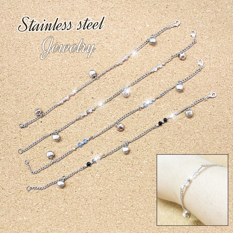 gelang tangan stainless lonceng crystal warna silver rantai gelang stainless