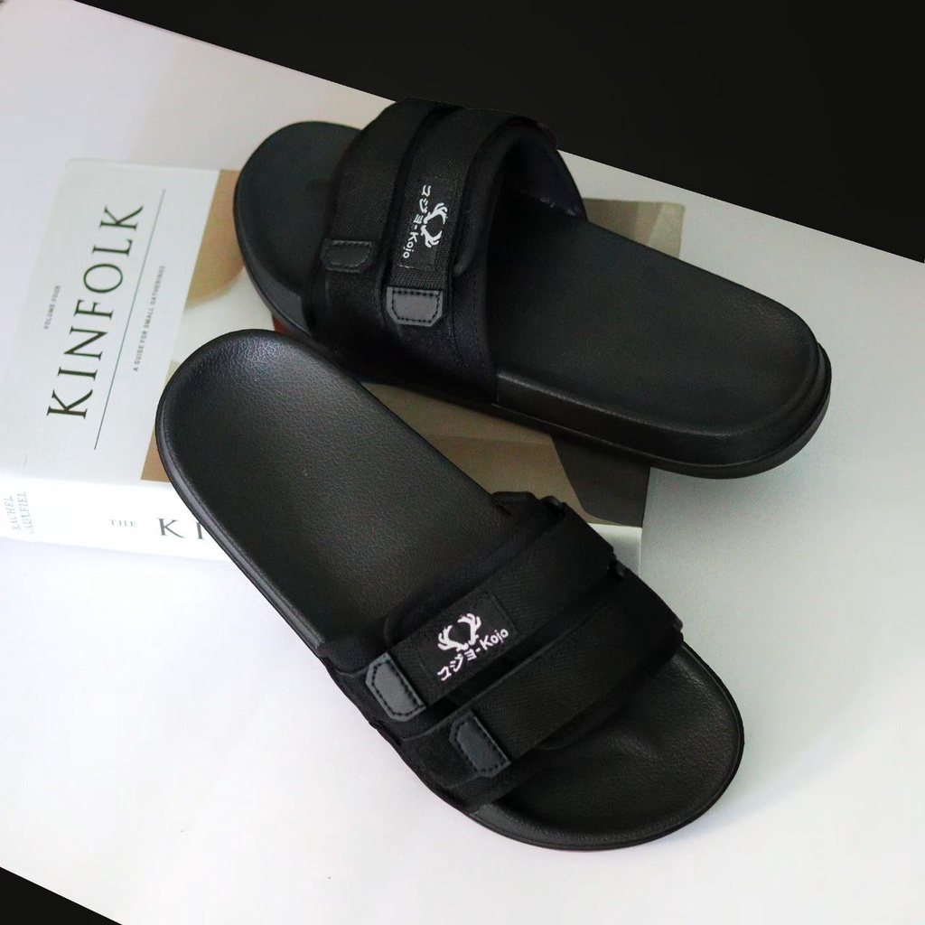 PANDEMIC S3 BLACK ORIGINAL x KOJO Sandal Casual Hitam Pria Sendal Slide Jalan Santai Harian Slippers Hangout Main Lebaran Slop Selop Karet Anti Slip Premium Slip On Remaja Dewasa Flip Flop Kerja Formal Sport Fashion Footwear Keren Terbaru Kekinian Branded