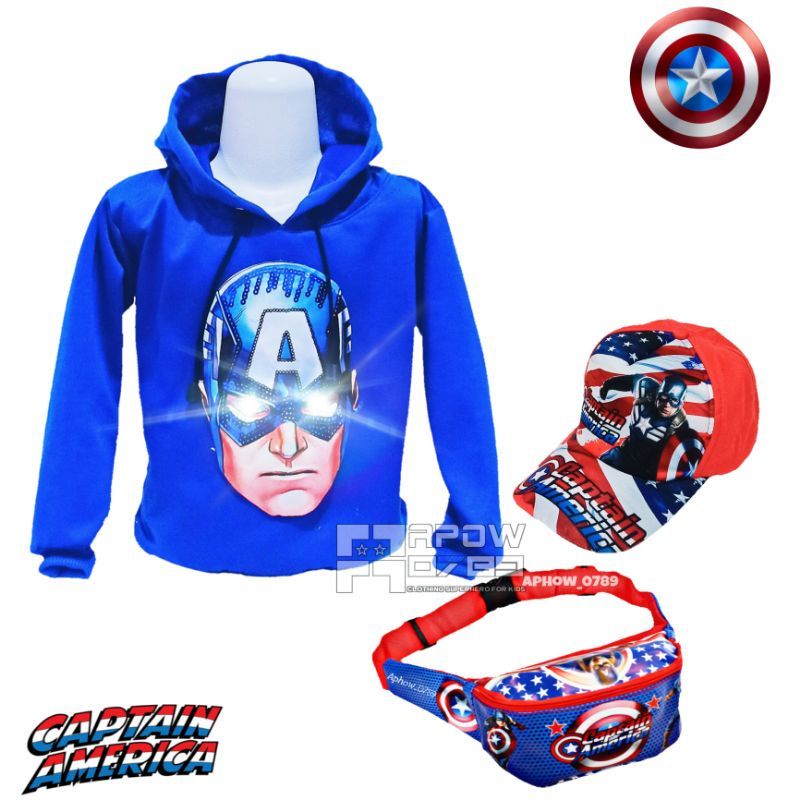 3IN1 Paket sweater Hoodie anak laki-laki LED Superhero | free waistbag dan topi