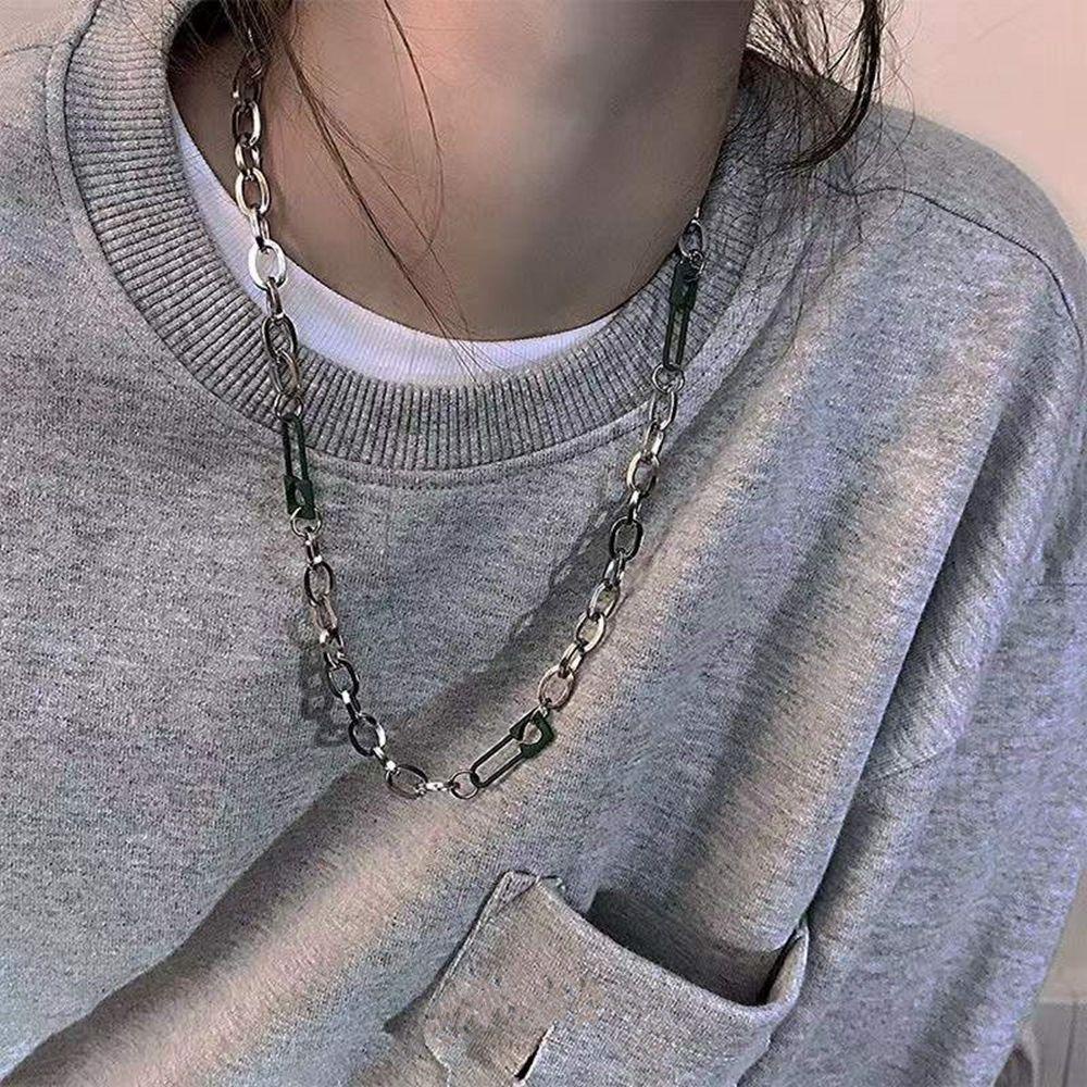 Mxbeauty Korea Style Kalung Unik Hip hop Geometri Pria Kalung Jahitan Hijau Pin Kalung