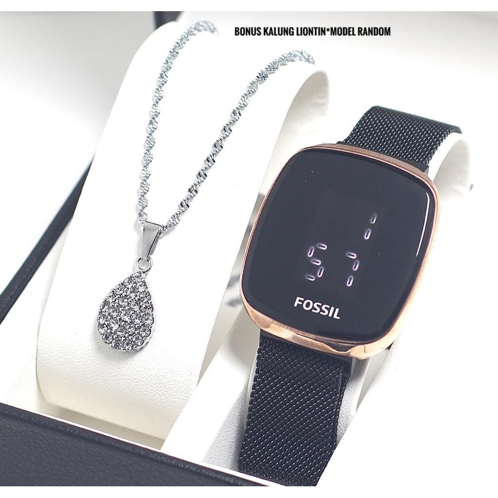 Jam Tangan Wanita Fs Fashion Digital Rantai Pasir Magnet Free Kalung