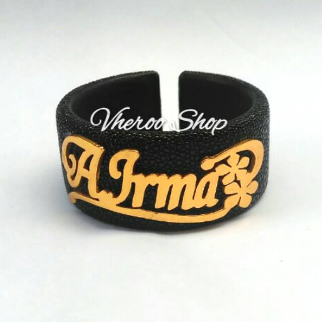 Gelang Kulit Pari Ukir Nama Gold Plated