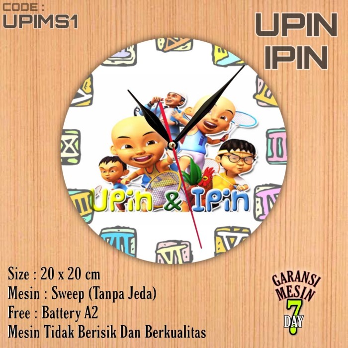 Jam Dinding Kartun UPIN IPIN SWEPP MESIN HALUS TIDAK BERISIK