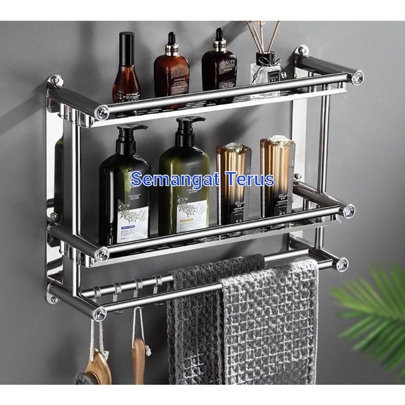 Rak Kamar Mandi Stainless Steel Toilet Handuk Shampoo Sabun Sikat Gigi