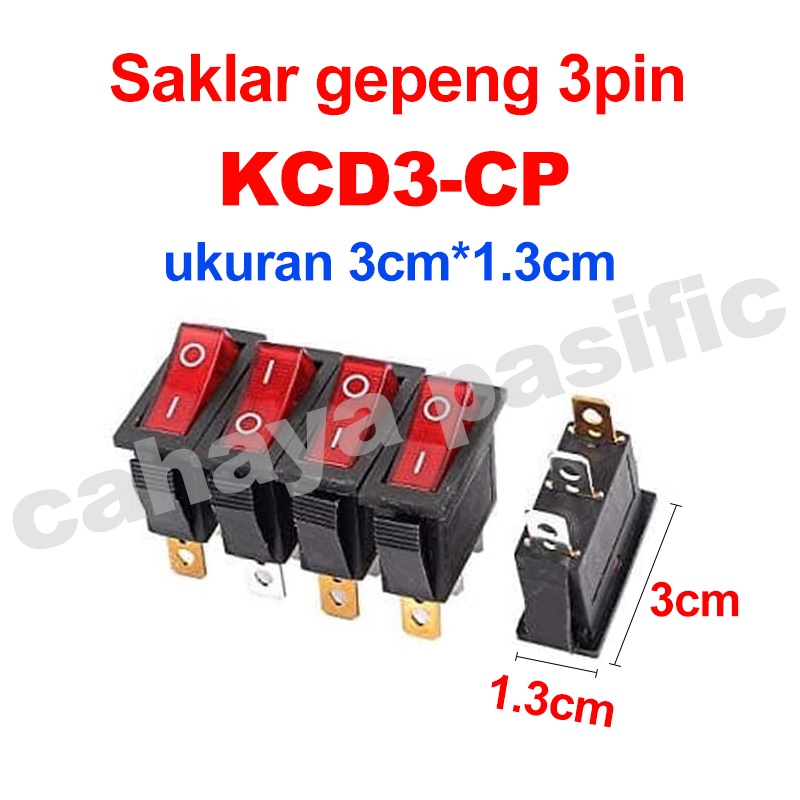 Saklar Gepeng 3 Pin - Tombol Merah I & O - KCD3