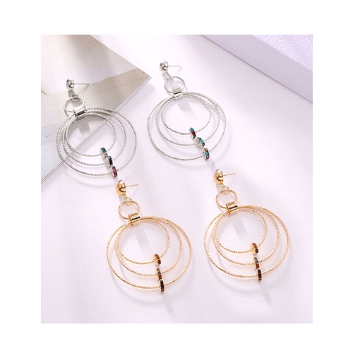 LRC Anting Tusuk Fashion Golden Alloy Geometric Round Multi-layer Earrings A61244