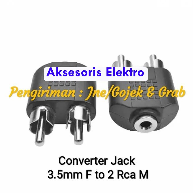 Converter Jack Audio Aux Female 3.5mm to Dual RCA Male Plug Hitam