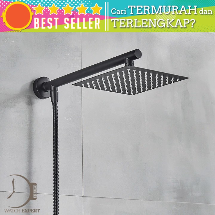 Bisa COD Kepala Shower Mandi Rainfall Stainless Steel Square 8 Inch - Hitam