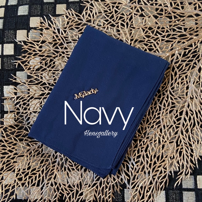 Part 1 Mylady Hijab Plain Voal Ultrafine by Myladyhijab dark mustard silver broken white optic white-NAVY