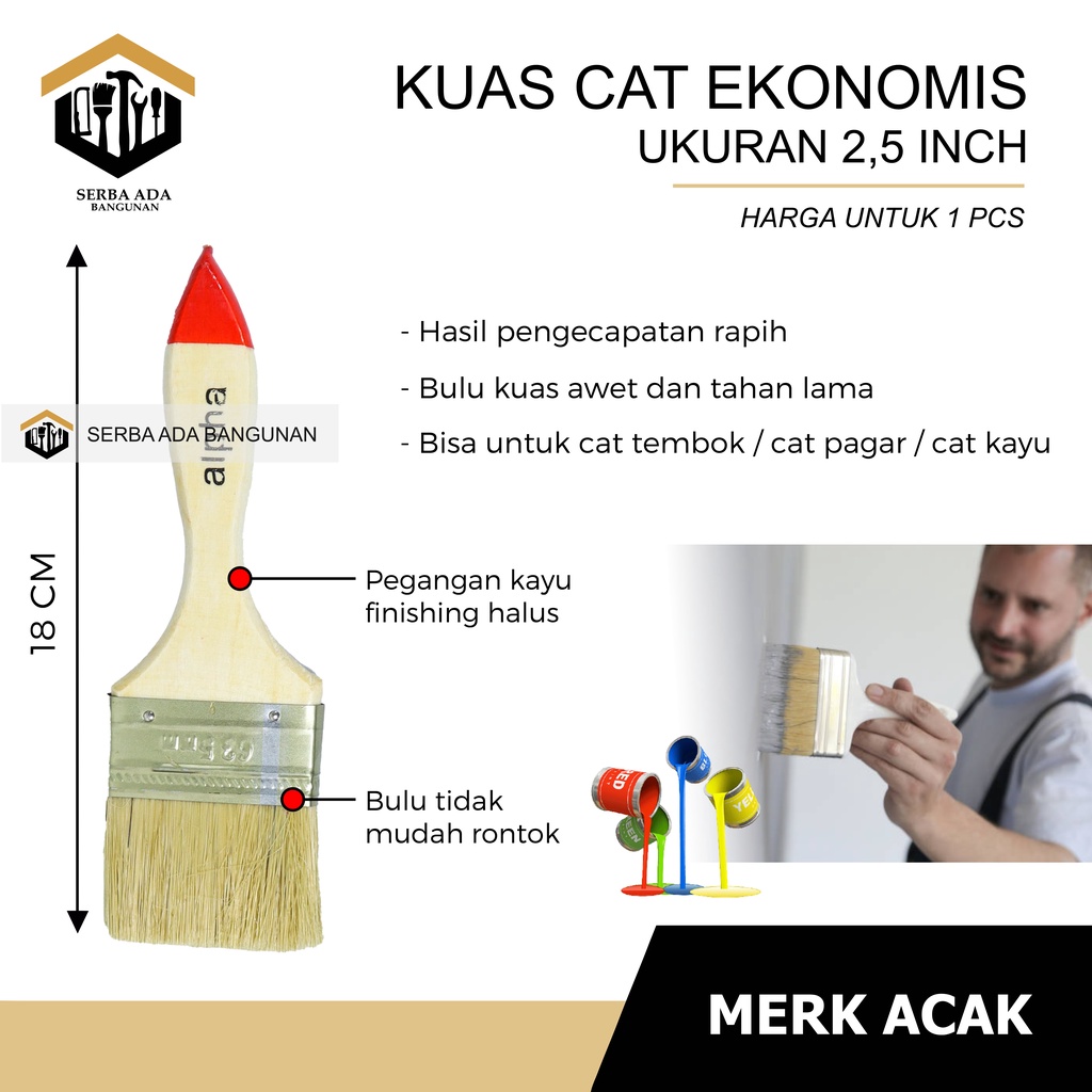 Kuas Koas Cat Tembok Dinding Serbaguna Ukuran 1/2 l 3/4 l 1 l 1.5 l 2 l 2.5 l 3 l 4 Inch | 5inch ori