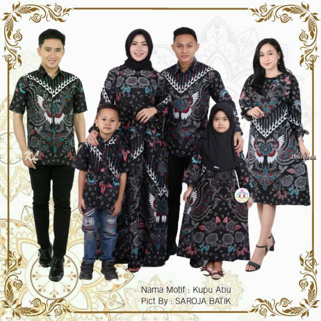 Saroja (099) Couple Keluarga Batik Gamis Batik Katun Premium Motif Kupu Abu