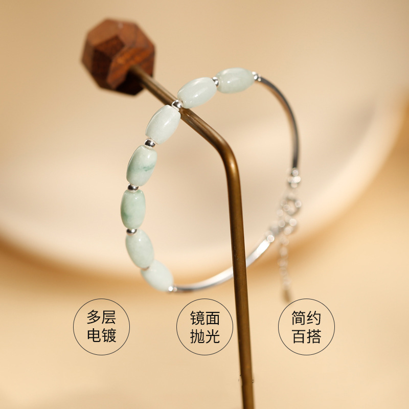 [Ready Stock]Fashion Simple S925 Sterling Silver Jade Emerald Bracelet