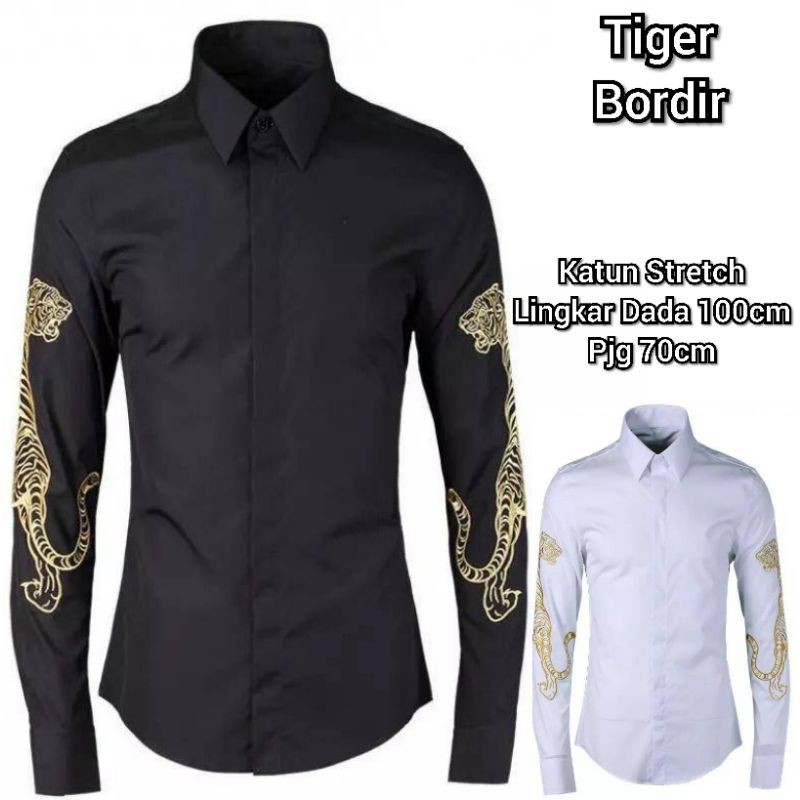 BPS COD Kemeja Pria TIGER BORDIR macan harimau bordiran baju pakaian cowok keren macho