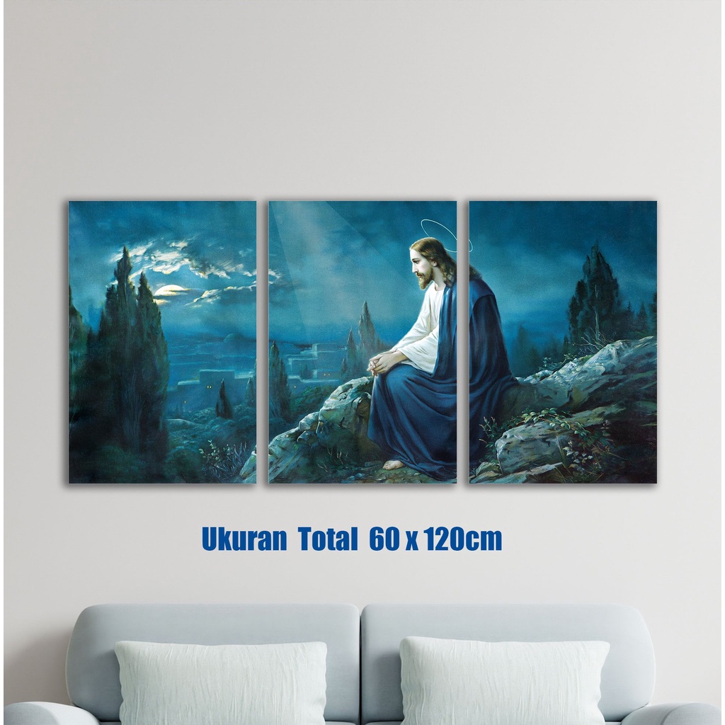 1 set lukisan yesus berdoa di getsemani 60x120cm digital printing rangka spanram fitobi