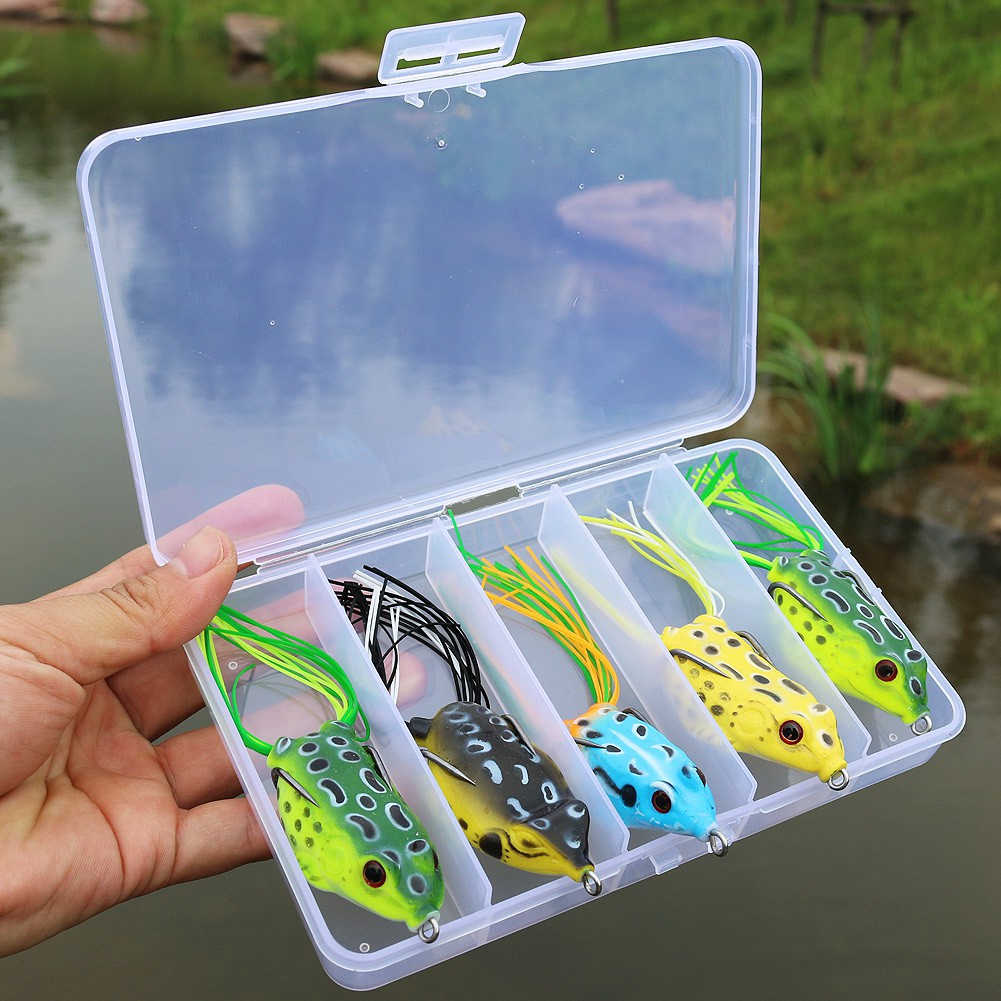 Sougayilang Fishing Lures Umpan Pancing Bentuk Kodok 5 Warna dengan Kail Treble Soft Frog Fishing Bait Gear Fishing Lure-5Pcs / Box
