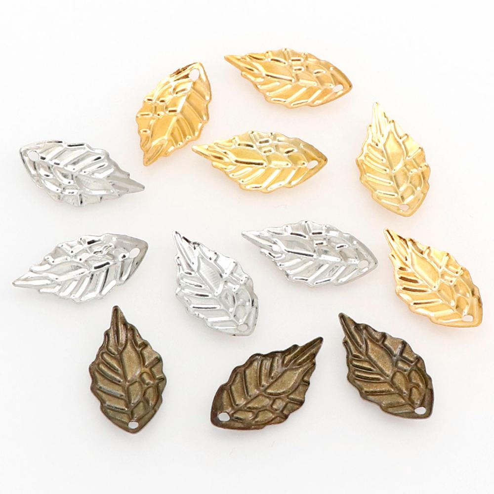 20Pcs/Lot Charm/Liontin Mini Bentuk Daun Warna Emas/Perak/Perunggu Bahan Logam untuk DIY Perhiasan