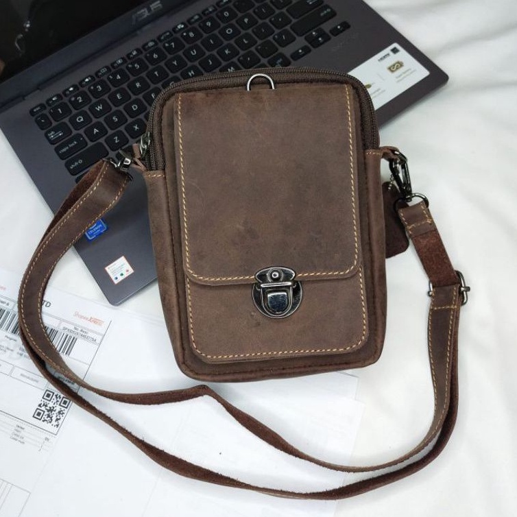 Tas kulit pria mini Classic full kulit sapi crazy horse