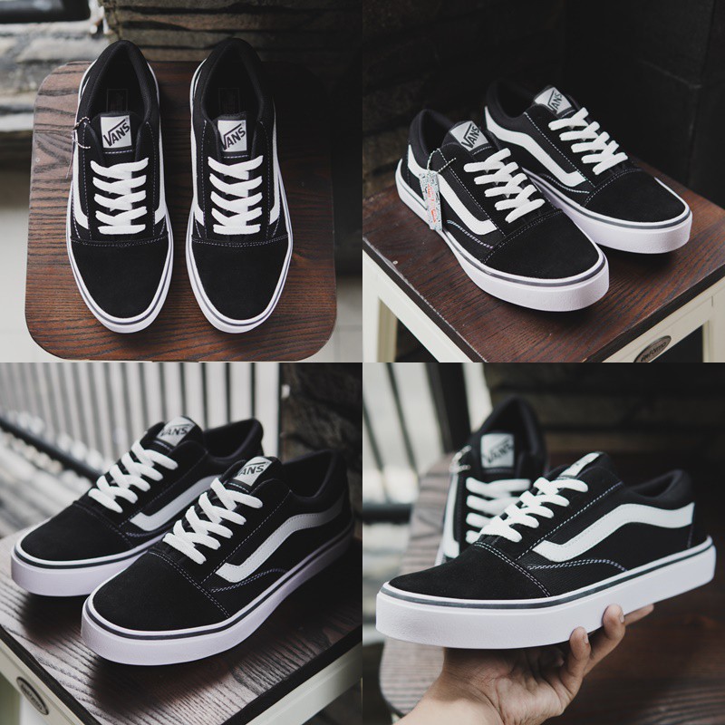 COD - SEPATU PRIA WANITA FULL BLACK HITAM POLOS WHITE PUTIH OLDSKOOL DT SNEAKERS OS BW TERMURAH