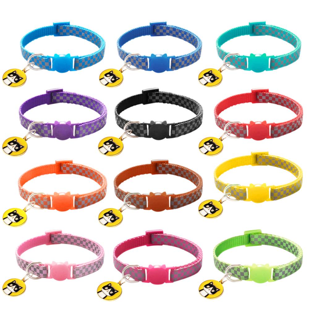 Timekey Kalung Leher Anjingkucing Peliharaan Bahan Nilon Adjustable Motif Kotakkotak R3V1