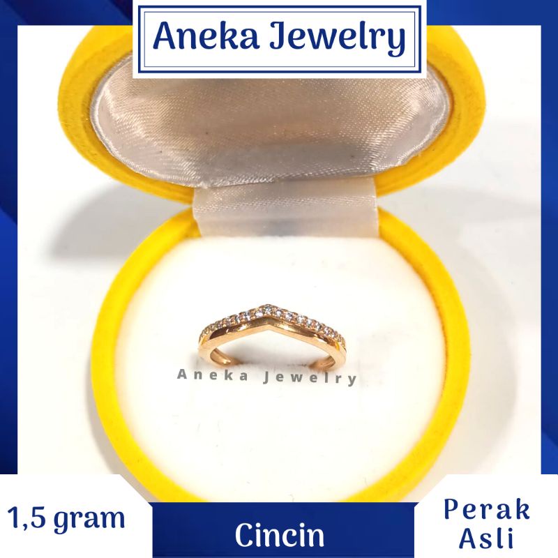 Cincin Cor Mata Baris V, Perak 925, Sepuh Emas Rosegold