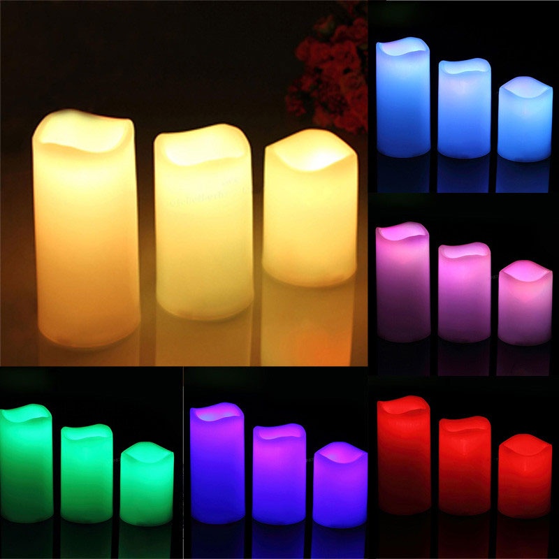 Lilin LED RGB + Remote  3 Buah Lilin  12 VARIASI WARNA