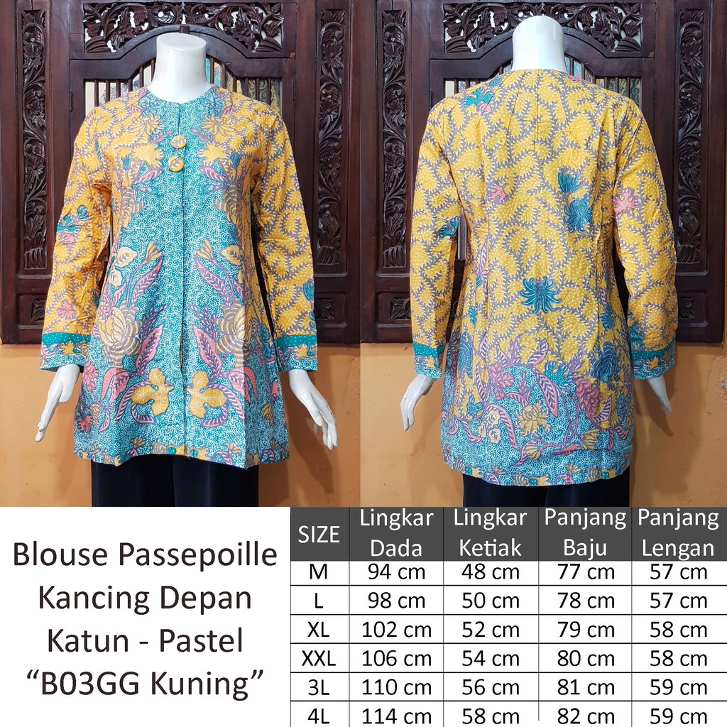 NEW Blouse ENAMOSA Atasan Kemeja Batik Wanita Blus Lengan Panjang Kancing Depan Motif Pekalongan -04-2